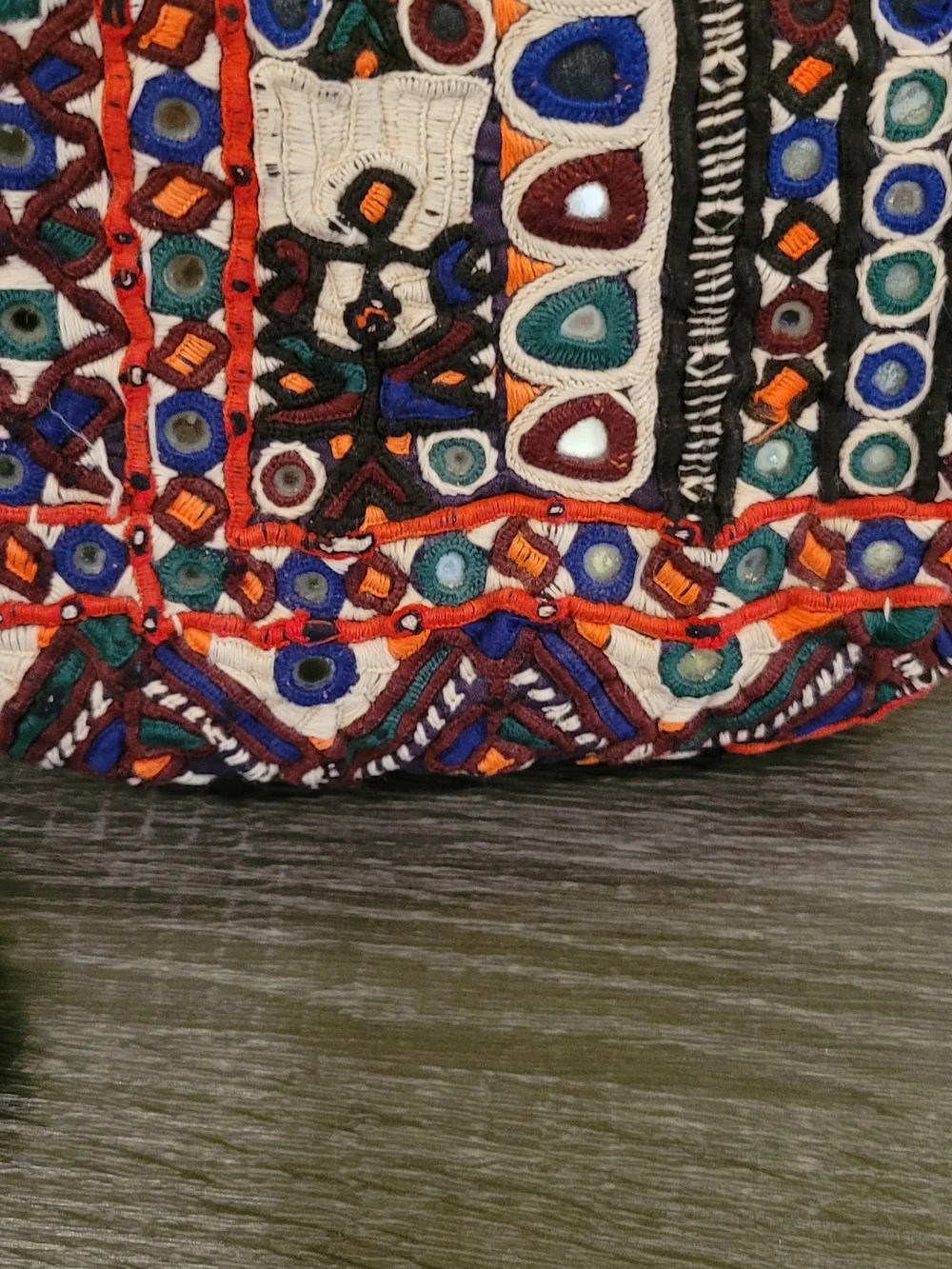 Embroidered Multi-Color Crossbody Bag with Dark Green Flap